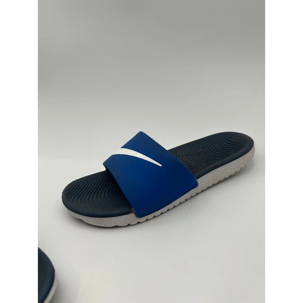 Nike Kawa Slides Boys Size 4.5 Royal Blue Navy Athletic Slip On Sandals 5227